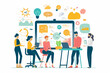 © Denis Yevtekhov - Illustration of a creative workshop with participants brainstorming ideas, Flat illustration