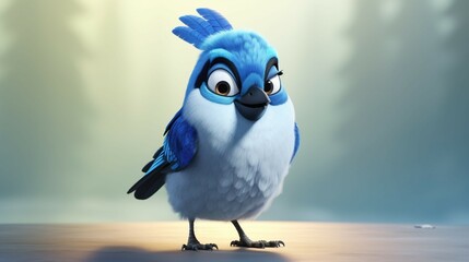 Wall Mural - A cute cartoon blue jay character Ai Generative