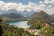 Panoramic View of Alpsee Lake Surrounded by Mountains and Forest in the Summer Near Hohenschwangau, Bavaria, Germany, 
