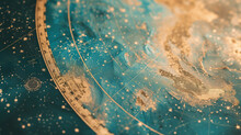 Close-up Of A Celestial Map With Intricate Golden Constellations Against A Deep Blue And Teal Background, Evoking Mystery And Exploration
