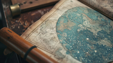 a vintage celestial map in an ancient book with intricate details, showcasing constellations and cel