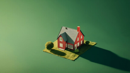 Aerial view of a house against a green background on one side.