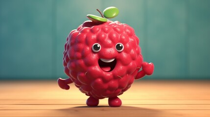 Wall Mural - A cute cartoon raspberry fruits character Ai Generative