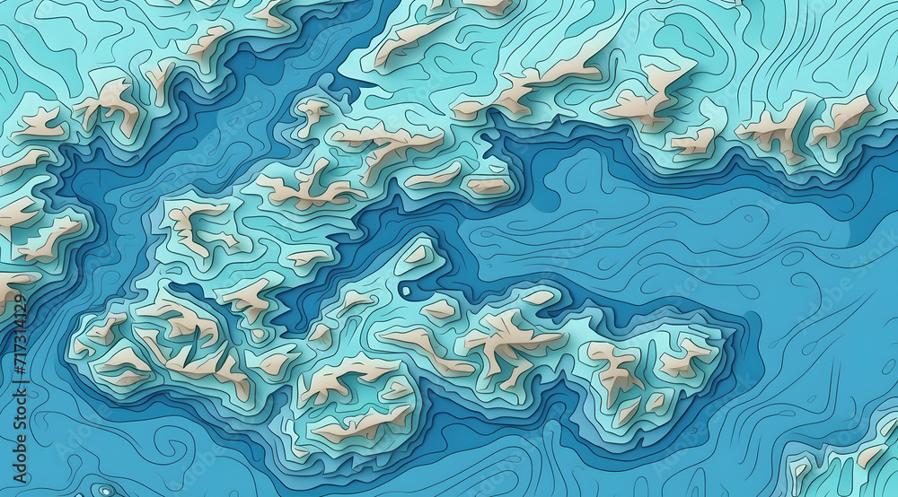 Cerulean Artistic Topographical Ocean Map Stylized Sea Depth ...
