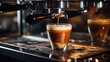Espresso poruing from coffee machine at cafe