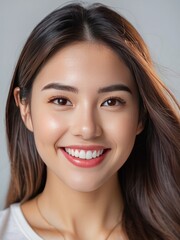 Attractive and confident smiling young Asian woman close up portrait