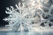 3D white snowflake tracery, creating a festive interior element with sparkling glitter. Generative AI