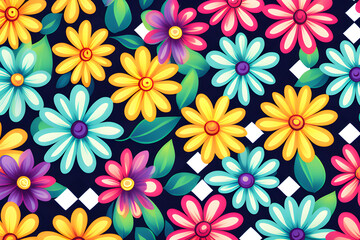 Wall Mural - fantastic flower patterns: vintage psychedelic grooves meet trendy waves generative ai