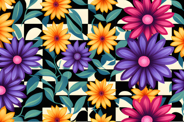 Wall Mural - fantastic flower patterns: vintage psychedelic grooves meet trendy waves generative ai