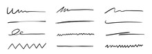 Pen Underline Line Stroke, Marker Scribble. Hand Drawn Mark, Brush Drawn Curve, Doodle Sketch Vector. Pen Text Underline, Handwritten Doodle Elements, Lettering Emphasis. Vector Illustration.