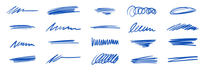 Poster - Line brush marker, pen, pencil stroke vector. Blue line brush marker scribble sketch underline. Hand drawn doodle pencil scratch mark. Scrawl texture underline effect. Vector illustration.