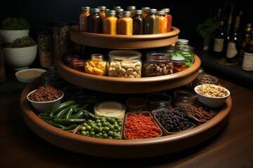 Wall Mural - Pantry featuring a lazy Susan for easy access to condiments and sauces, Generative AI