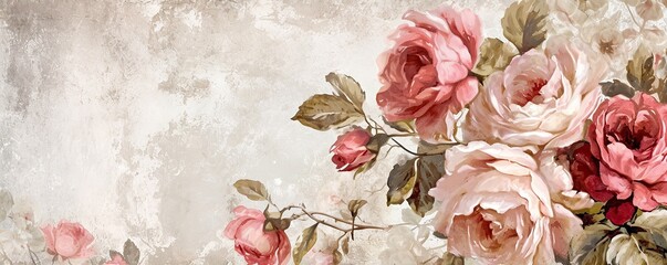 Wall Mural - shabby chic walpaper, floral art with place for text. vintage wallpaper frame of  flower floral border.