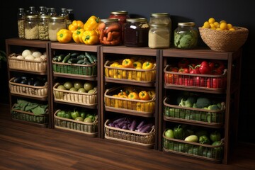 Wall Mural - Pantry with sliding storage baskets for easy access to canned goods, Generative AI