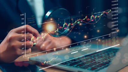 Stock market or forex trading graph and candlestick chart suitable for financial investment concept. Economy trends background for business ideas and all artwork design. Abstract finance background