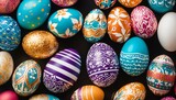 Fototapeta Tęcza - Detailed view of multi-colored Easter eggs creating a festive backdrop