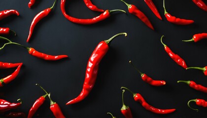 Wall Mural - Dark black background with red hot chilli pepper ablaze, creative fiery wallpaper