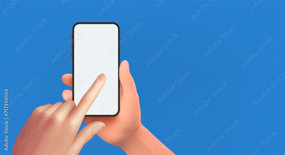 Vector 3D hand holding smartphone with white blank screen isolated and ...