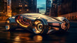 futuristic driving car with smart technology, futuristic cityscapes, Cityscape Background, car in the city