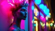 © Justlight - A mannequin sports a bold neon wig atop its head adding an extra punch of color to the already vibrant space.