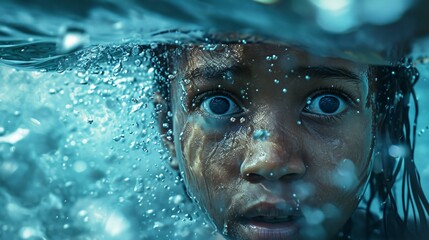 Wall Mural - Kid with water, world water day. Relationship between water, ecosystems and human well being. The impact of climate change on water resources and innovation towards sustainable water management