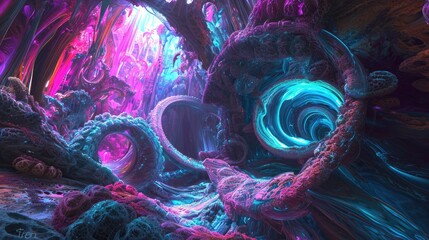 Wall Mural - 3d vibrant fractal neon abstract background