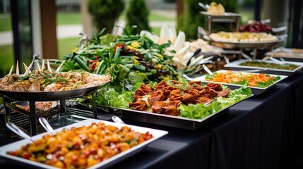 Buffet Party, Food Buffet Catering Dining Eating Party Sharing Concept. Generative Ai Pro Photo