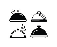 Set Movable Food Cover Icons Of Restaurant Kitchen Vector Design Simple Black White Flat Illustration Collections