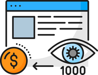 Leinwandbilder - Cost per millenium icon, SERP search engine result page and internet marketing vector pictogram. Ad content management and online advertising optimization icon of CPM cost for target audience in SERP
