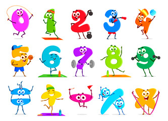 Poster - Cartoon funny number sportsman characters. Vector set of adorable and humorous numeral athletes. One, two, three, four and five. Six, seven, eight, nine and zero engaging in playful sports competition