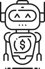 Fototapete - Cryptocurrency Internet robo advisor, fintech chat bot and blockchain online technology linear icon. Artificial intelligence technology fintech, online business bot linear vector icon with robot