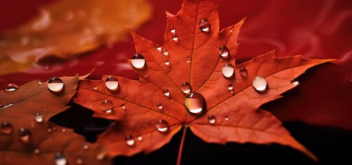 Wall Mural - Orange Maple Leaf with water splashes on it