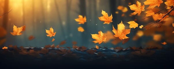 Wall Mural - A falling leaves with blur effect background. generative ai.
