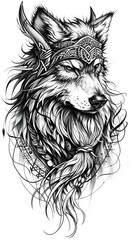 Wall Mural - Wolf tattoo flash, AI generated Image