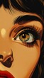 closeup womans face red lipstick orange pupils focus small sharp yellow girl hair dilated