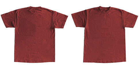 Wall Mural - Blank T Shirt Color Red Template Mockup Front and Back View on Transparent Background