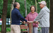 © View Stock - Old people who exercise with exercise equipment in the park