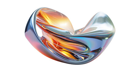 Wall Mural - 3d abstract metal shiny shape isolated on transparent background