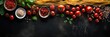 Various fresh ingredients for Italian cooking on a dark background, ready for preparation.