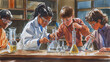 a classroom scene where students actively participate in a hands-on science experiment