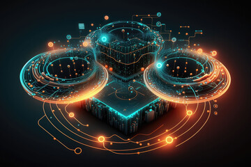 Wall Mural - Artificial intelligence big data information flow technology background, AI generation