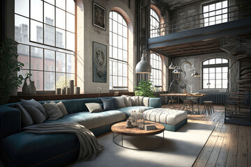 Poster - Double-layer large space home living room with AI generation