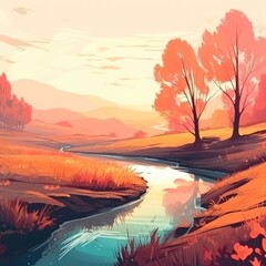 Wall Mural - Illustrated outdoor scenery, AI generated