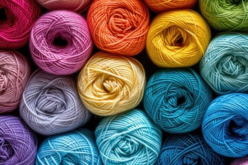 Canvas Print - Rainbow colored yarn skeins viewed from above