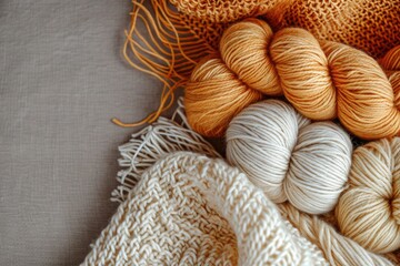 Sticker - yarn craft hobby in natural hues a comforting activity for chilly seasons mock up copy space top dow