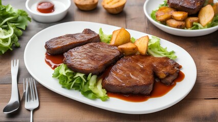 Sticker - grilled meat with vegetables