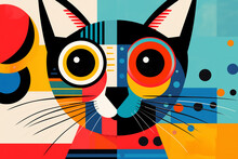Abstract Cat Painting In The Style Of Pablo Picasso. Pet. Animals Art. AI Generative
