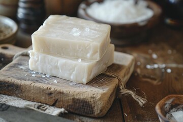 Poster - Organic farm s homemade salted lard on a wooden board close up