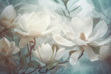 Fototapeta Kwiaty - Beautiful floral pattern of white magnolia flowers. Spring concept (Generative Ai)