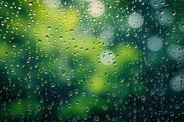 Sticker - Rainy days with raindrops on windows a rainy weather backdrop and bokeh with rain